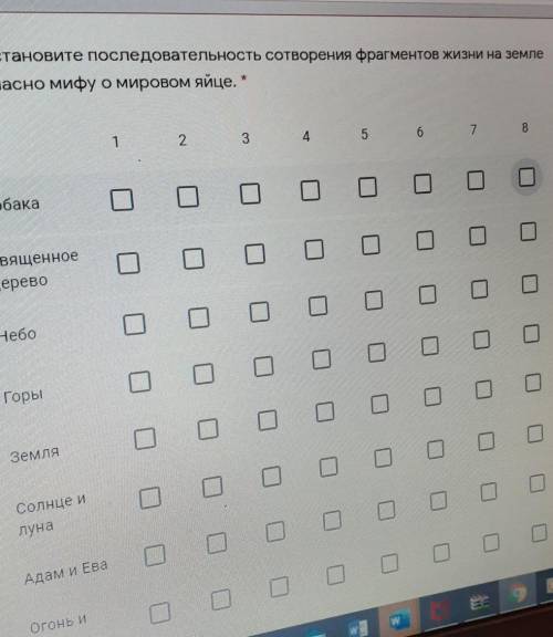 Восстановите последовательность сотворения фрагментов жизни на земле согласно мифу о мировом яйце.12