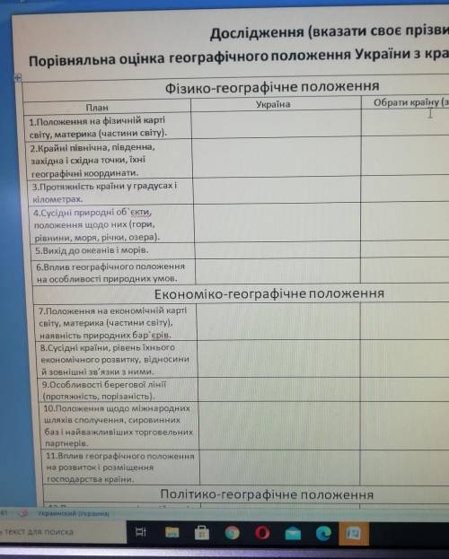 Порівняльна оцінка географічного положення України з країнами