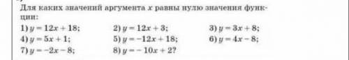 Для каких значений аргумента х равны нулю значения функ- ции: 1) = 12x + 18; 4) = 5x + 1; 7) - 2x -