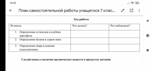 Лёгкая таблица по биологии, заполнить