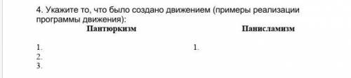 Можете укажите что было создано движением( примерв реализации программы движения): Пантюркизм Панисл