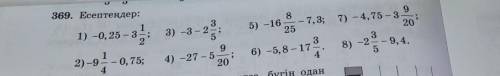 369. Eceптендер : 13.1) -0, 25 - 33; 3) -3-29;2822) -9 1 - 0, 75; 4) -27-53420895) -16- 7,3; 7) - 4,