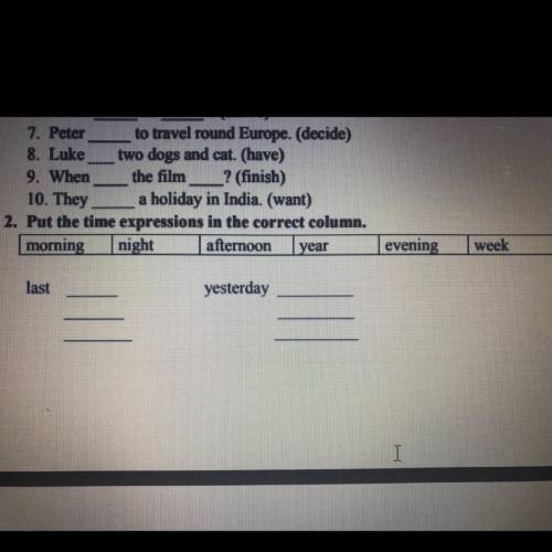 2. Put the time expressions in the correct column.