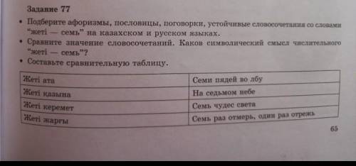 подберите афоризмы, пословицы, поговорки, устойчивые словосочетания со словами семь-жеті на казахс