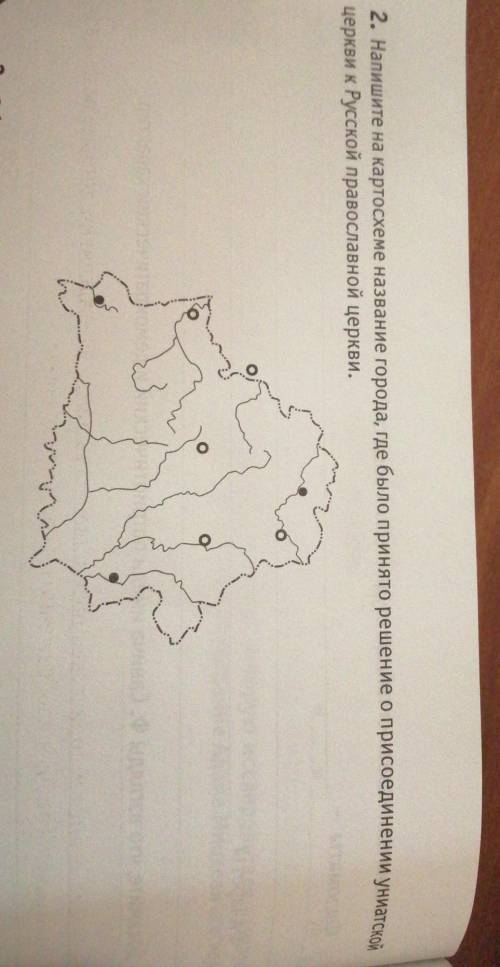 2. Напишите на картосхеме название города, где было принято решение о присоединении униатско церкви