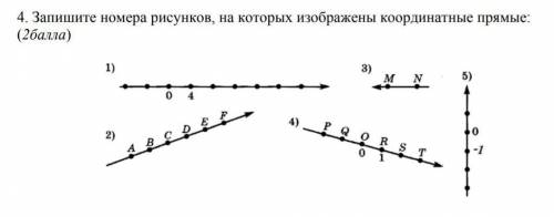 4. Запишите номера рисунков, на которых изображены координатные прямые: