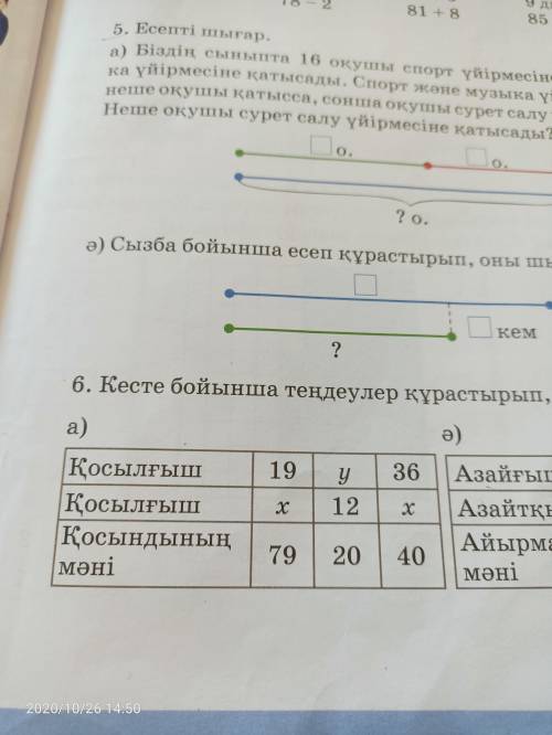 Кесте бойынша теңдеулер курастырып ,оларды шығар