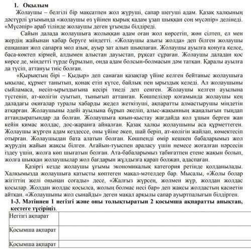 СОЧ ПО КАЗАХСКОМУ 1-3. Мәтіннен 1 негізгі және оны толықтыратын 2 қосымша ақпаратты аныктап,кестеге