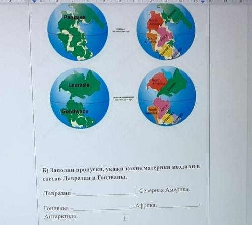 Задание 2.Заполни пропуски, укажи какие материки входили Лавразии и Гондваны.​