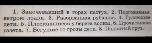 Сделайте из всех предложений, словосочетаний причастный оборот. Покажите определяемое существительно