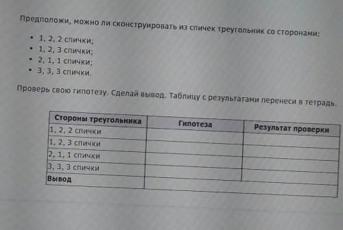 Предположи, можно ли сконструировать из спичек треугольник со сторонами: Проверь свою гипотезу. Сдел