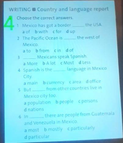 WRITING Country and language reportChoose the correct answers.​