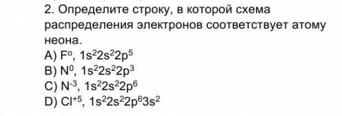 Определите строку,в которой схема распределения электронов соответствует атому неона.​