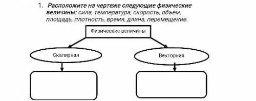 1. Расположите на чертеже следующие физические величины: сила, температура, скорость, объем, площадь