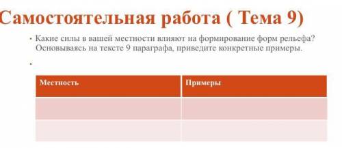 Каки силы в вашей местности влияют на формирование форм рельефа?