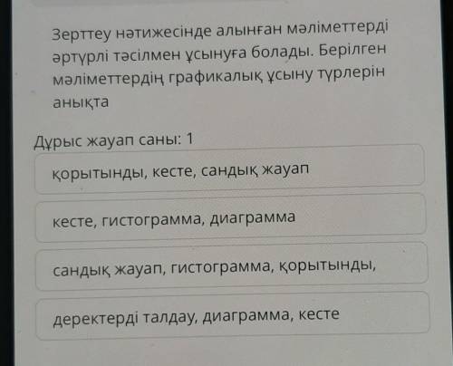 зерттеу нәтижесінде алынған мәліметтерді әртүрлі тәсілмен ұсынуға болады .Берілген мәліметтердің гра