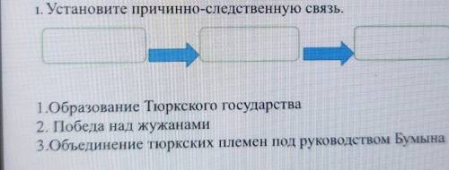 1. Установите причинно-следственную связь. 1.Образование Тюркского государства2. Победа над жужанами