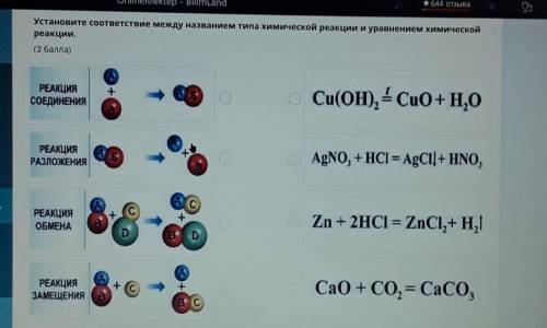 Установите соответствие между названием типа химической реакции и уравнением химической реакции.( )+