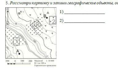 Рассмотри картинку и запиши географические объекты, обозначенные условными знаками