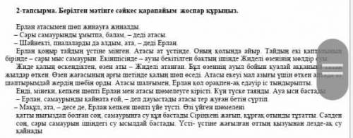 2-тапсырма. Берілген мәтінге сәйкес қарапайым жоспар құрыңыз. Ерлан атасымен шөп жинауға жиналды.– С