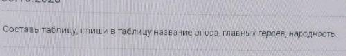 Составь таблицу, впиши в таблицу название эпоса, главных героев, народность.​