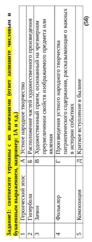 Задание 1: соотнесите термины с их значениями (ответ запишите числовым и буквенным выраженнем, напри