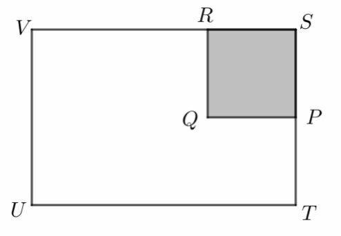 Прямоугольник STUV удалил квадратный PQRS, оставив площадь 92 м2. SidePT составляет 4 минуты, а стор
