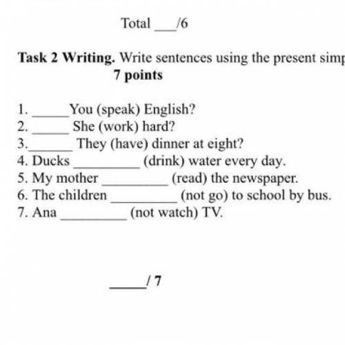 Write sentences using the present simple tense