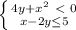 \left \{ {{4y+x^{2}\ \textless \ 0 } \atop {x-2y\leq5 }} \right.