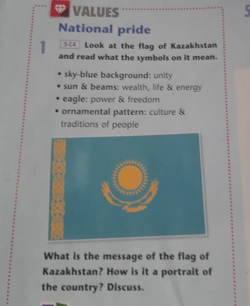 National pride Look at the flag of Kazakhstanand read what the symbols on it mean.5.041• sky-blue ba