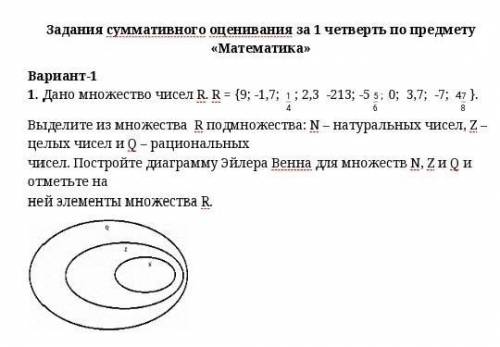 1. Дано множество чисел R. R = {9; -1,7;  ; 2,3 -213; -5 0; 3,7; -7;  }. Выделите из множества R