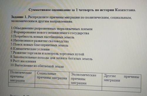 Задание 1. Распределите причины миграции по политическим, социальным, экономическим и другим направл