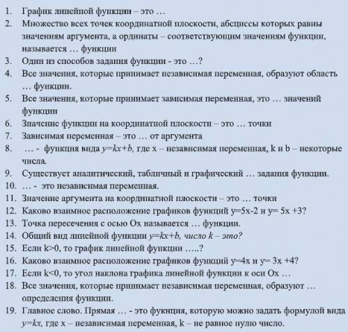 Заполните Кроссворд Тема: График Линейной Функции