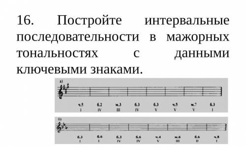 Постройте интервальные последовательности в мажорных тональностях с данными ключевыми знаками.