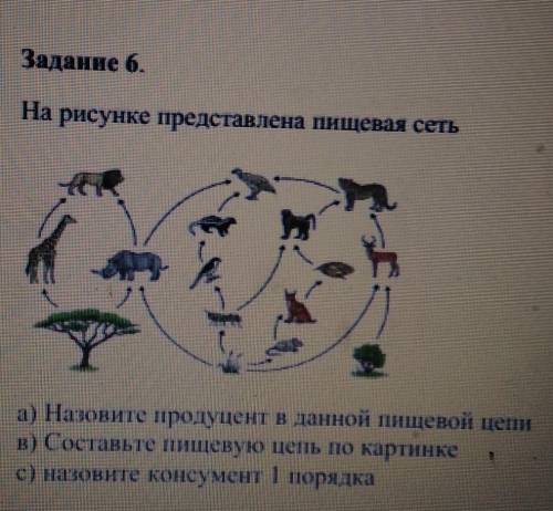 ОТ Задание 6.Haрисунке представлена пищевая сетьа) Назовите продуцент в данной пищевой цепив) Состав