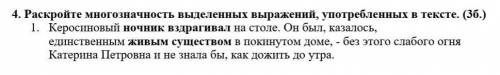 Раскройте многозначность выделенных выражений, употребленных в тексте. (3б.) 1. Керосиновый ночник в