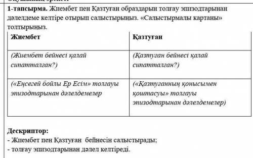 Жиембет пен Қазтуған дәлелдеме келтіре отырып салыстырыңыз . « Салыстырмалы картаны » толтырыңыз ОЧЕ