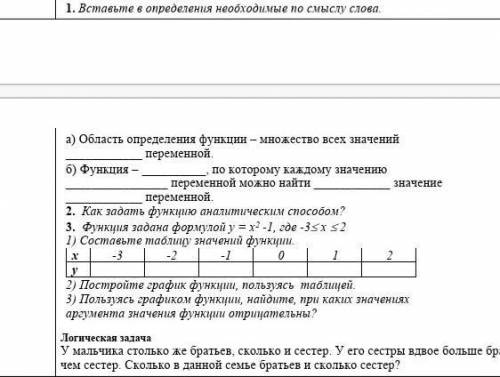 1. Вставьте в определения необходимые по смыслу слова 2) Область определения функции – множество все