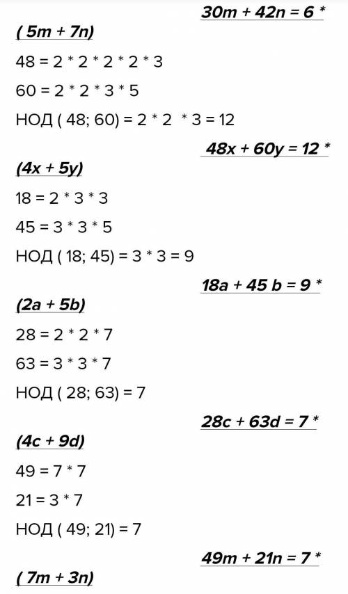 Вынести за скобки наибольший общий делитель коэффициентов суммы. a) 18a+45b; b) 28c+63d. Образец 15m