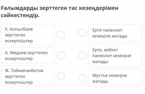 Ғалымдарды зерттеген тас кезеңдерімен сәйкестендір.​