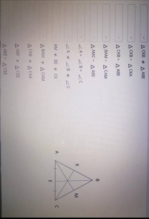 В треугольнике АВС проведены медианы АМ, ВЕ, СК. АМ ВС и СК равны. ответьте да или нет мне не жалко
