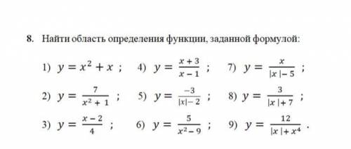 Найдите область определения функции. Кто напишет все задания пришлю сверху.