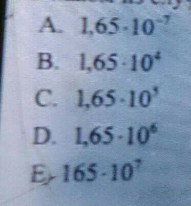 В каком и случаев числом 1650000 записано в стандартам виде А. 1,65•10·⁷В. 1,65•10⁴С. 1,65•10⁵Д. 1,6