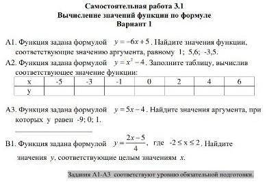 А2. Функция задана формулой у=х² - 4. Заполните таблицу, вычислив соответствующее значение функции..