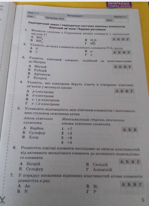 контрольна робота з хімії 11 клас. періодичний закон і періодична система хімічних елементів. хімічн