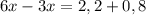 6x-3x=2,2+0,8