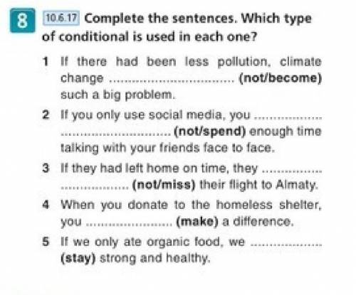 10.6.17 Complete the sentences. Which type of conditional is used in each one?​