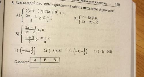 Для каждой системы неравенств укажите множество её решений