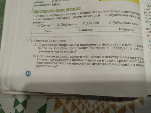 Используя рисунки в тексте, впишите в соответствующие графы таблицы названия болезней, форму бактери