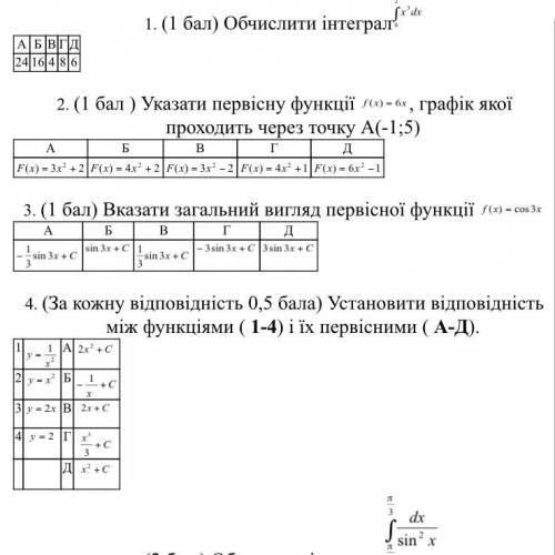 Решите два задания из четырёх по алгебре интегралы